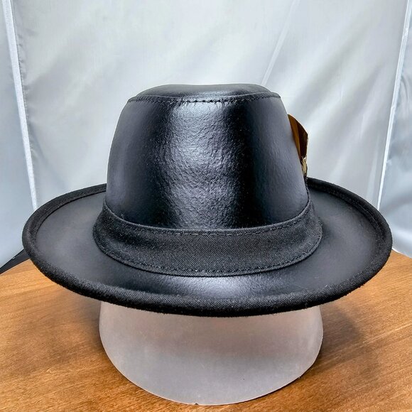 Soho Trilby Black Leather Fedora Hat | American Hat Makers | NWT | Small 6 7/8 - Picture 3 of 9